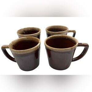 Vintage Nelson McCoy Pottery Brown and White Drip Glaze Pottery Mugs- Set of 4